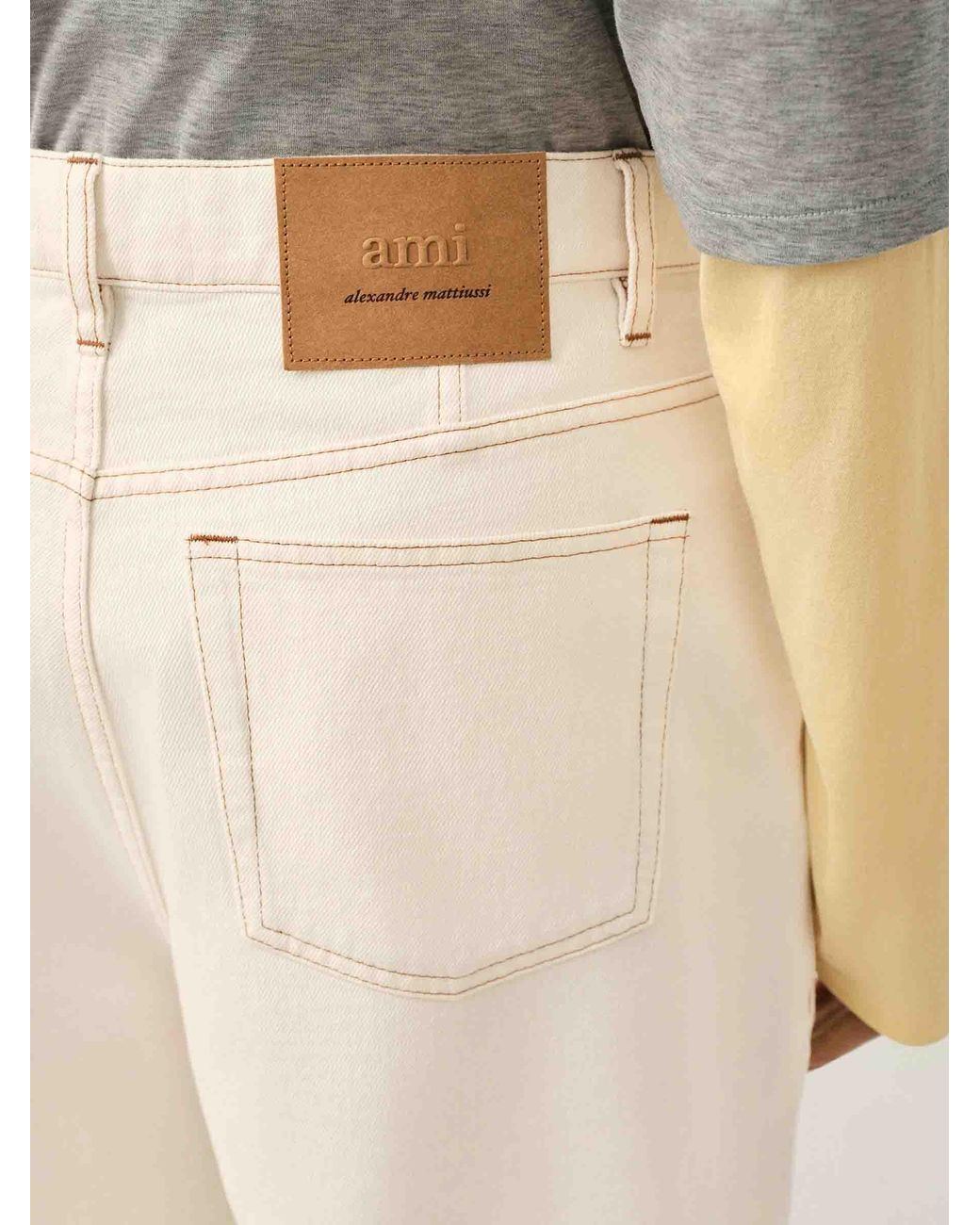 AMI Natural Wide Leg Cotton Jeans for men