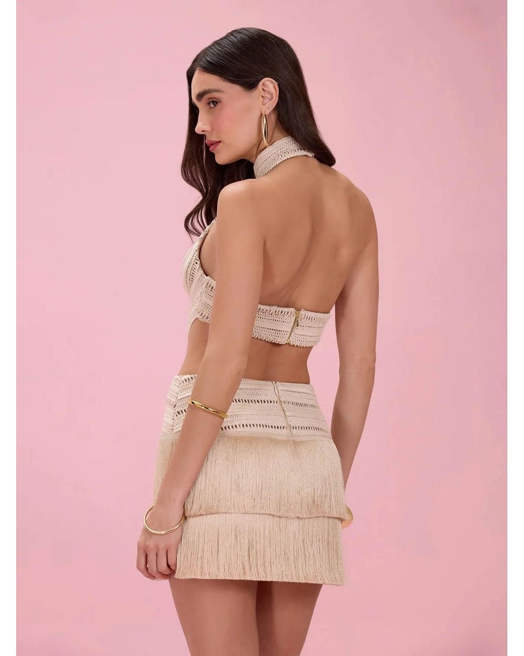 PATBO Natural Fringe Knit Dress