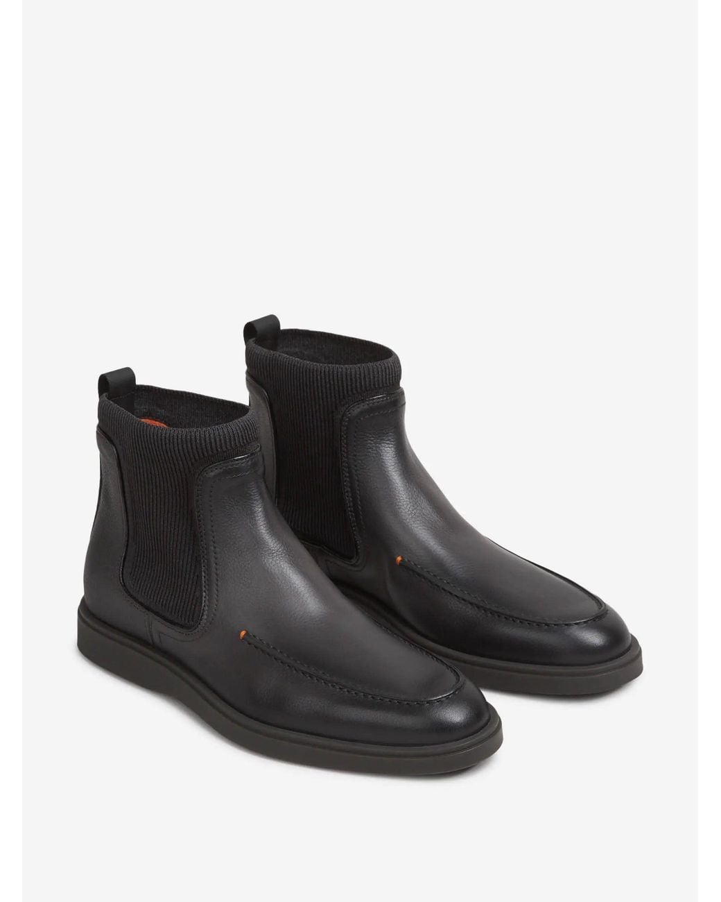 Santoni Black Ribbed Chelsea Boots for men