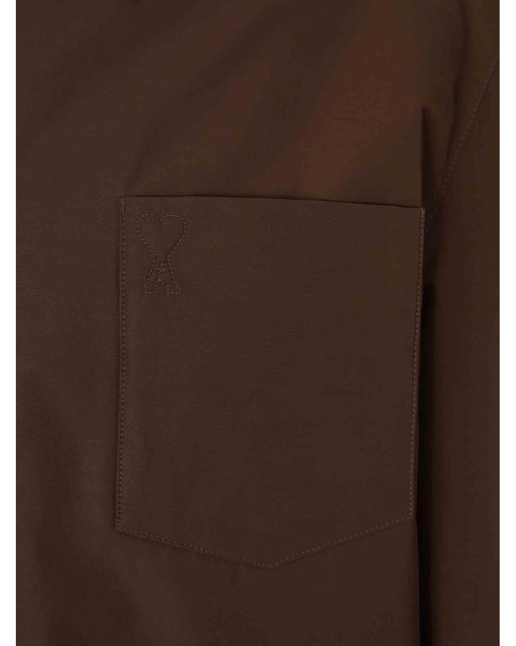 AMI Brown Plain Polyester Cotton Overshirt for men