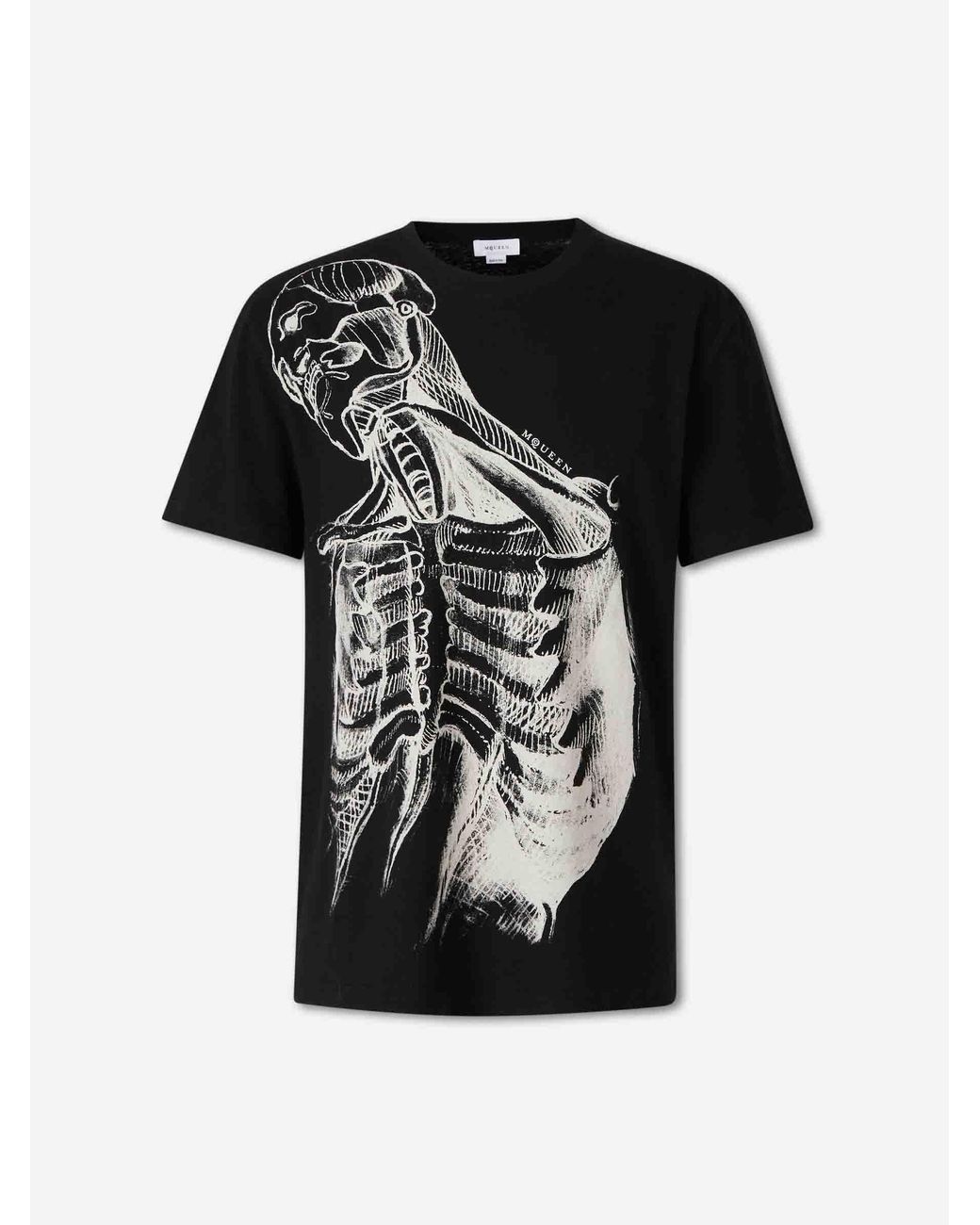 McQueen Black Sketch Anatomy T-Shirt for men