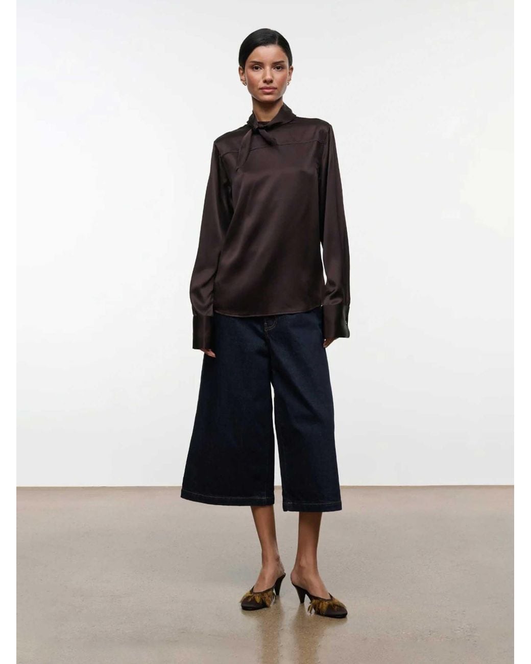 Staud Brown Rhodes Silk Blouse