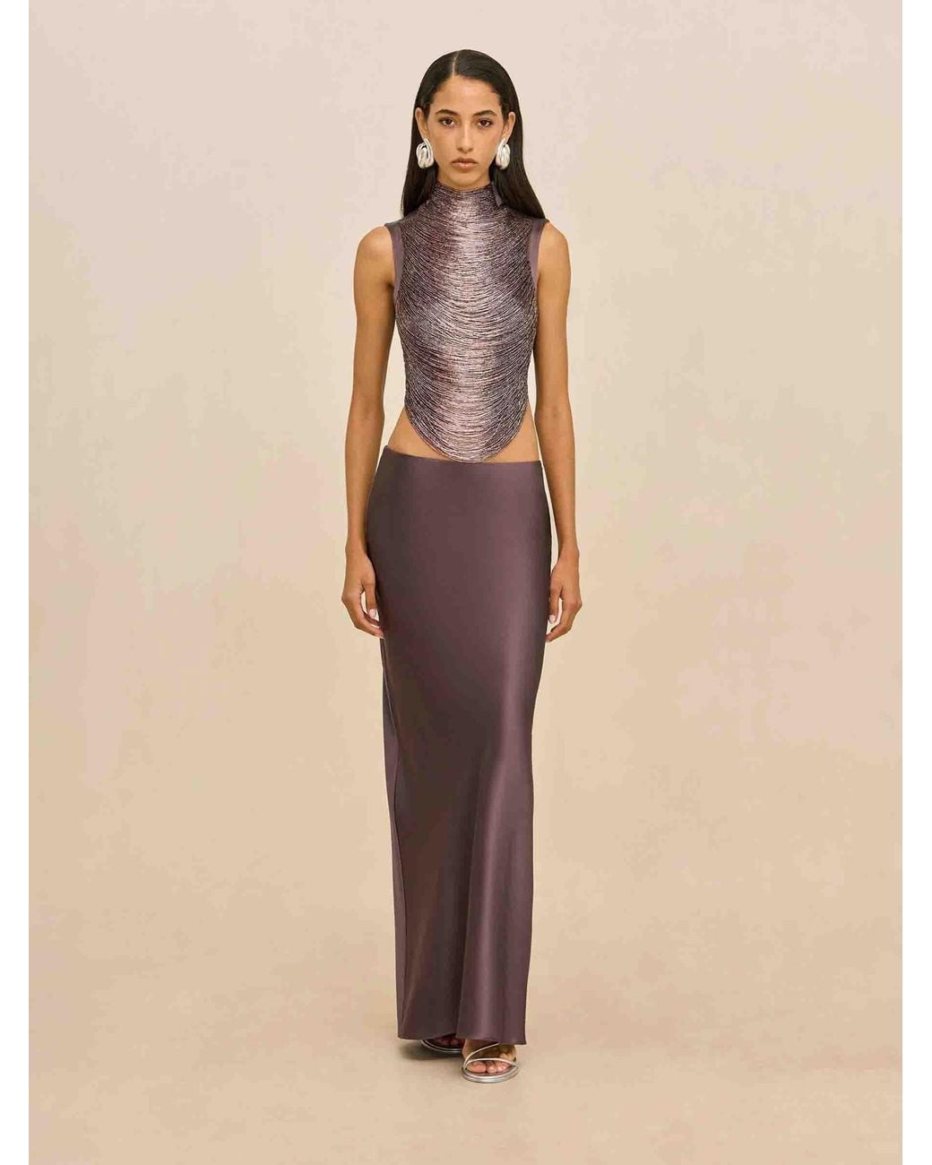 Cult Gaia Purple Chantel Satin Skirt