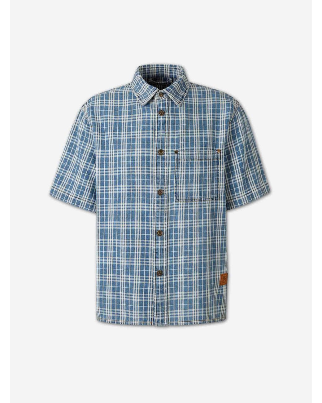 Burberry Blue Short Sleeve Plaid Shirt for men