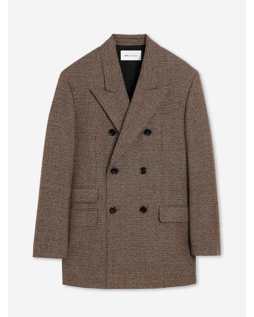 AMI Brown Double-Breasted Printed Blazer