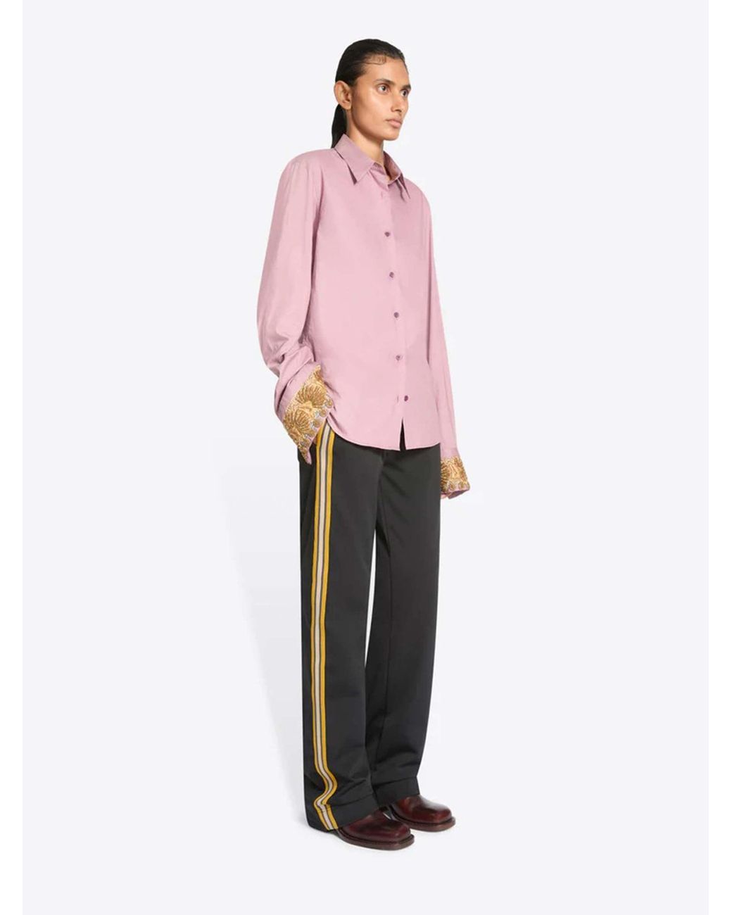 Dries Van Noten Pink Shirt With Embroidered Cuffs