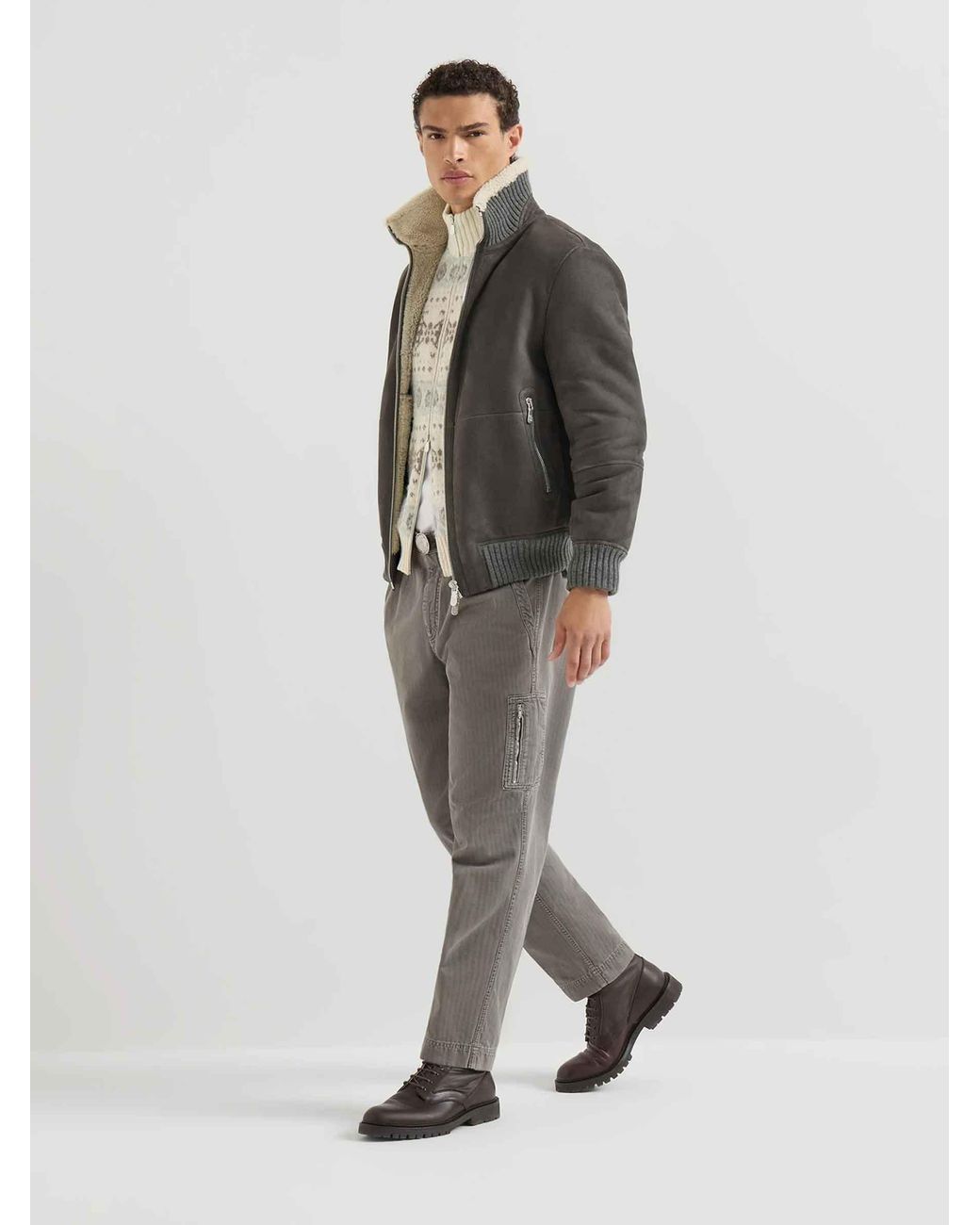 Brunello Cucinelli Black Leather Bomber Jacket for men