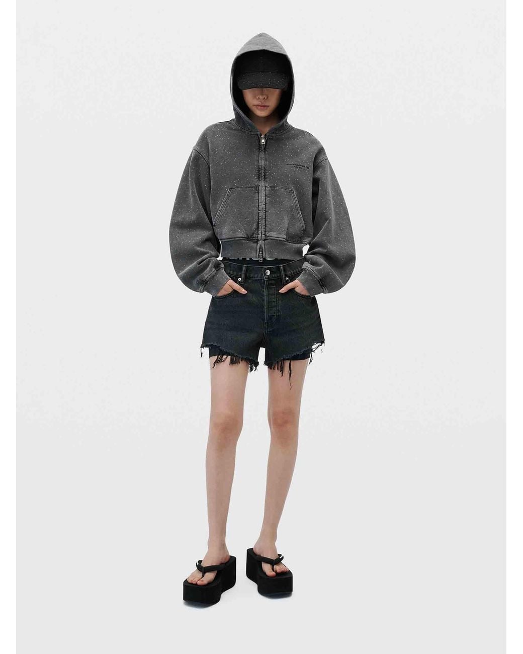 Alexander Wang Gray Crystal Hotfix Sweatshirt