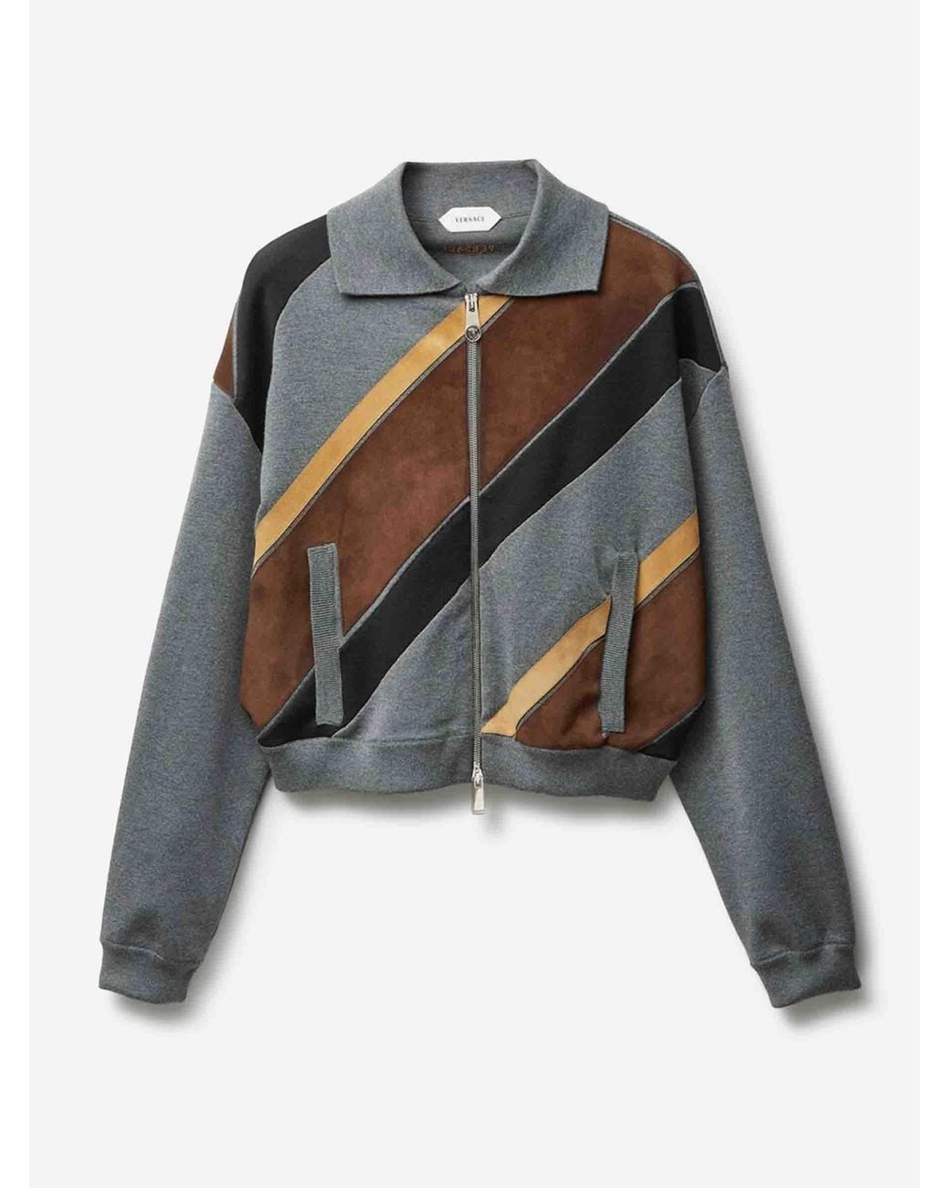 Versace Black Patchwork Leather Cardigan