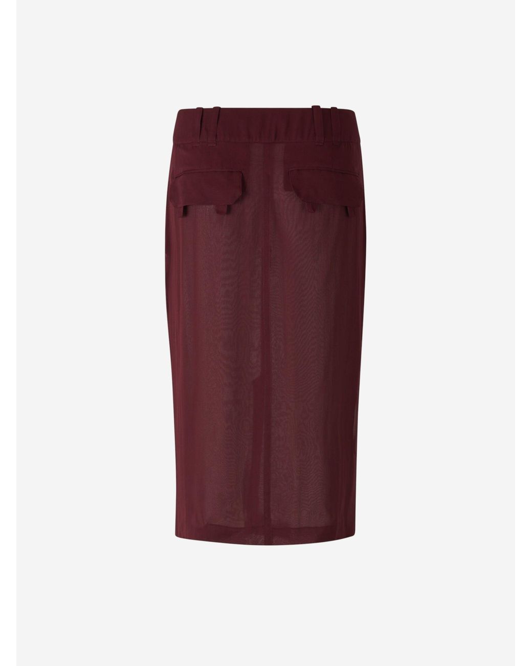 Saint Laurent Red Silk Midi Skirt
