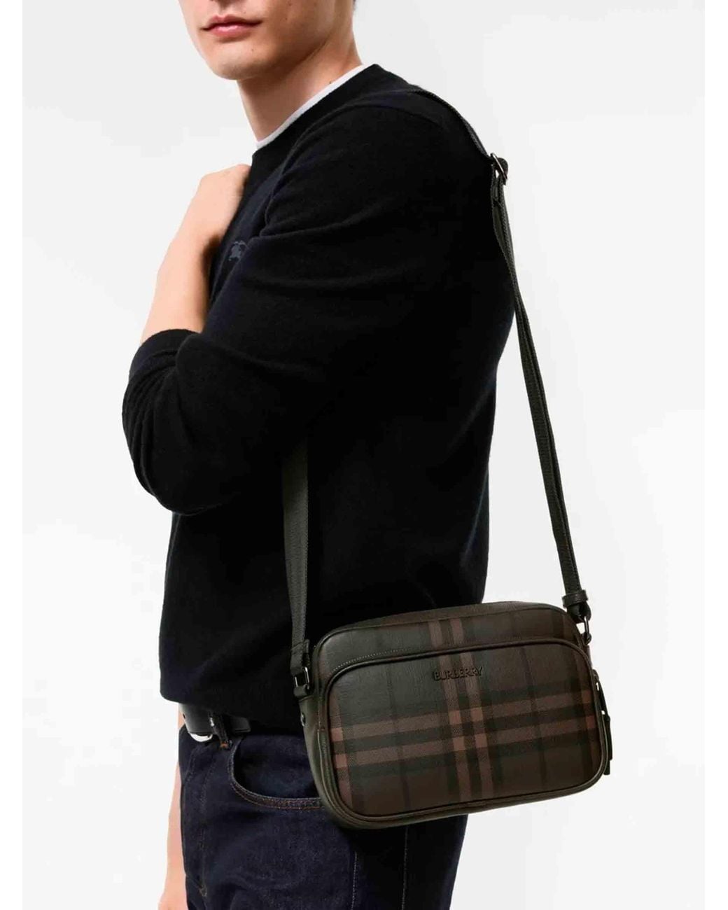Burberry Black Pocket City Check Shoulder Bag for men