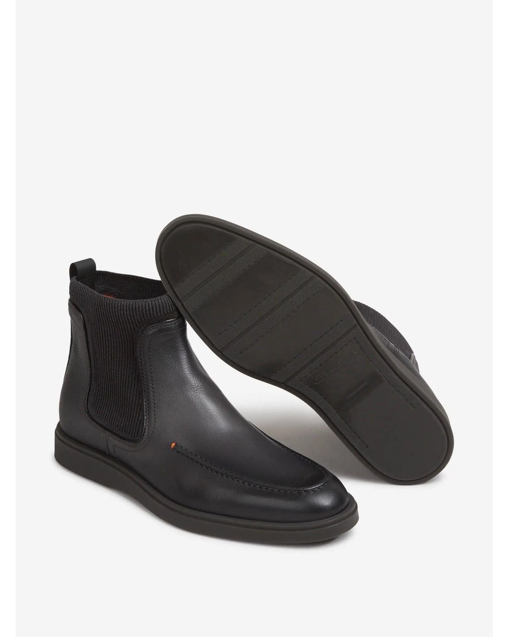 Santoni Black Ribbed Chelsea Boots for men