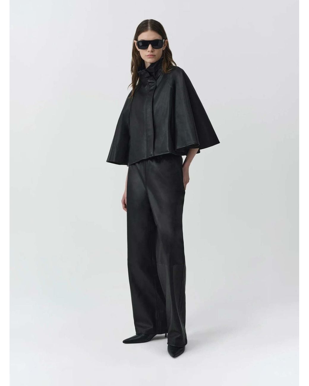 Jonathan Simkhai Black Smooth Leather Cloak
