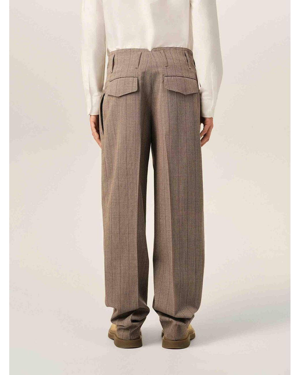 AMI Natural Striped Pleated Pants for men