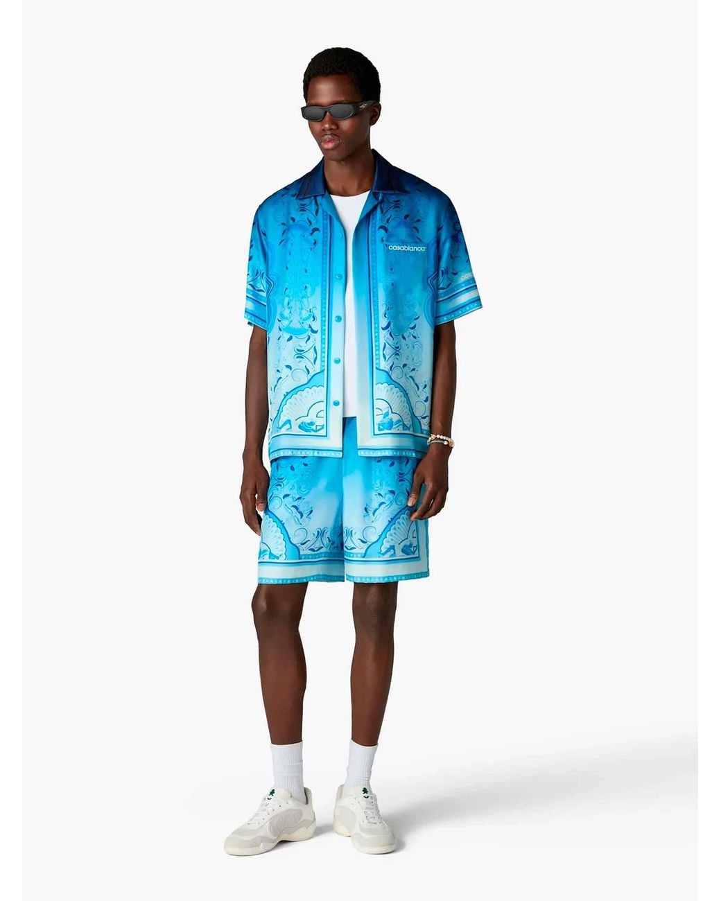 Casablanca Blue Printed Silk Bermuda Shorts for men