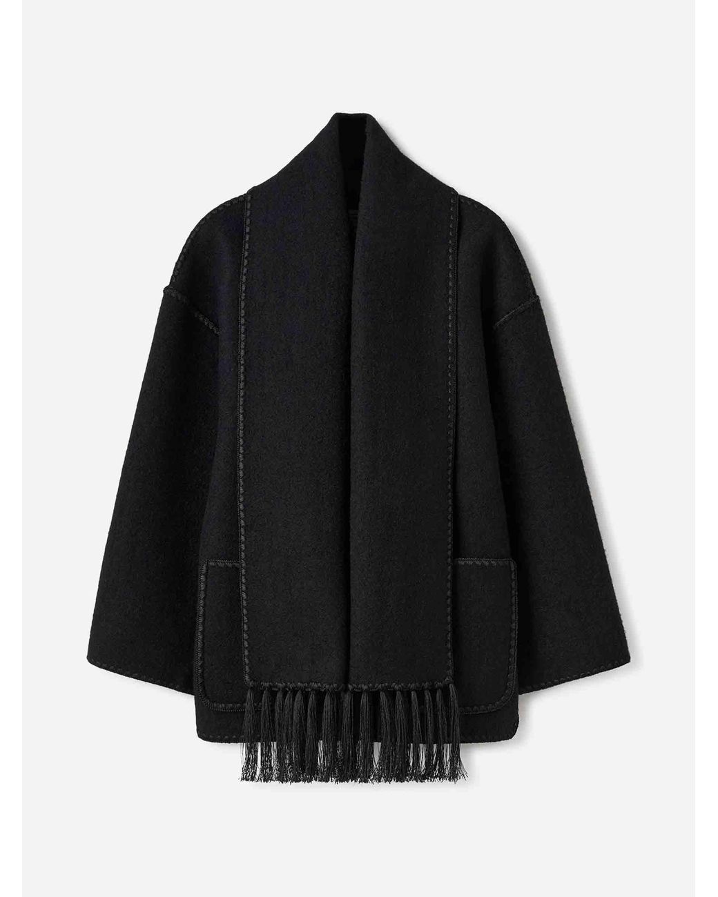 Totême Black Short Coat With Integrated Scarf
