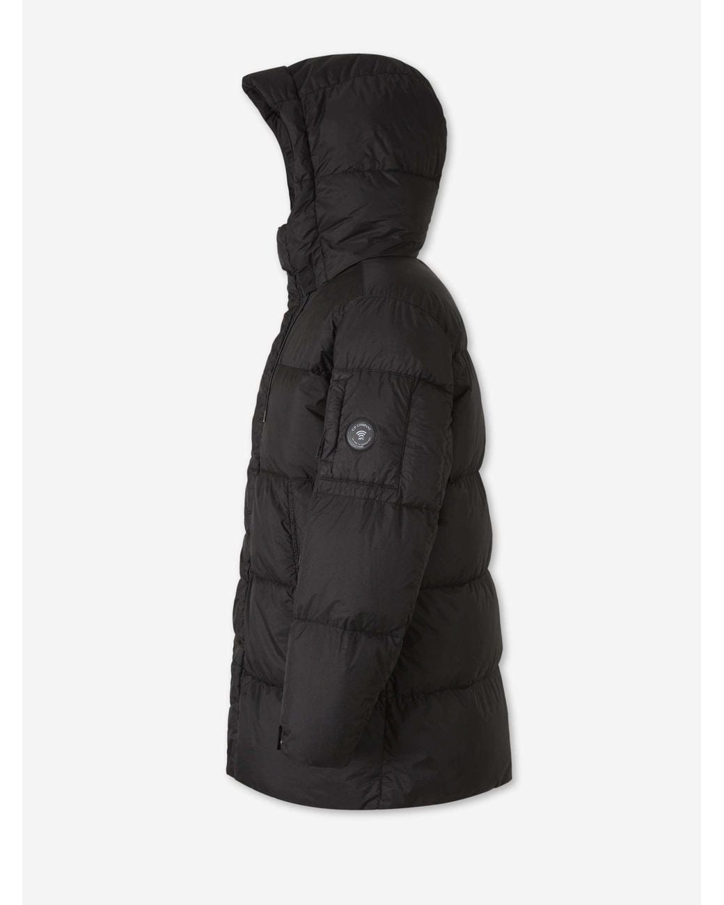 C P Company Black Long Polyamide Down Jacket for men