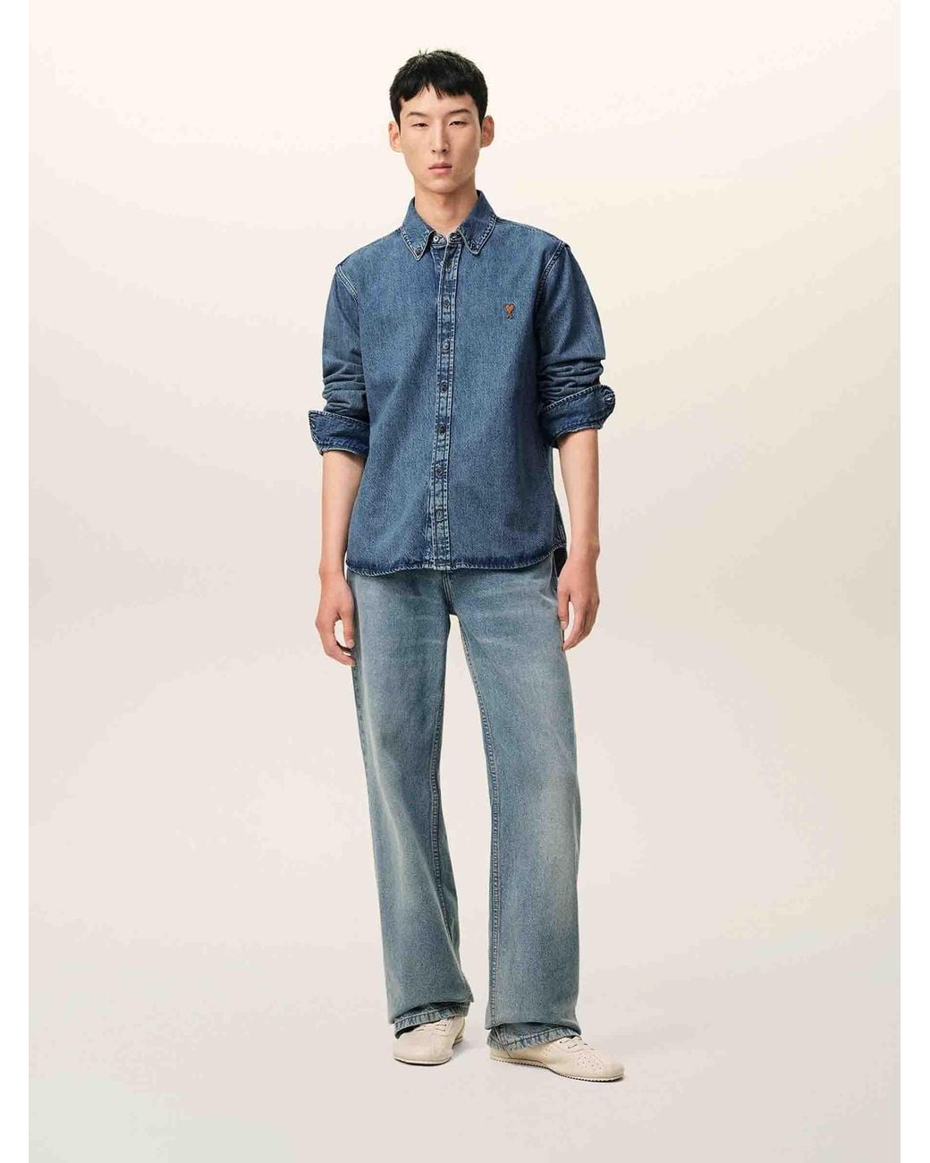 AMI Blue Casual Denim Shirt for men