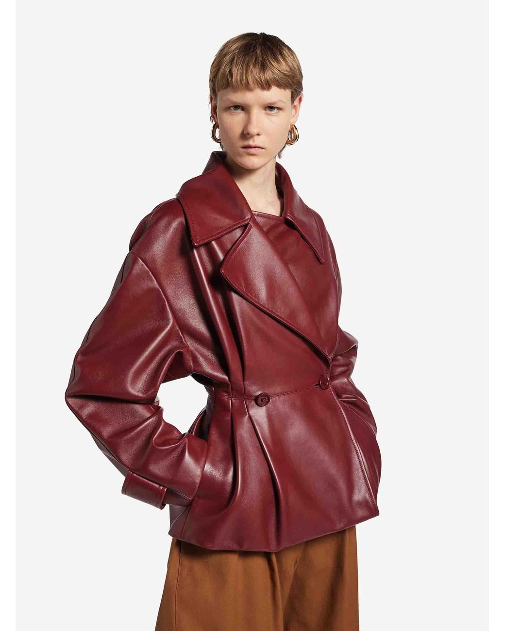 Balenciaga Red Short Leather Trench Coat