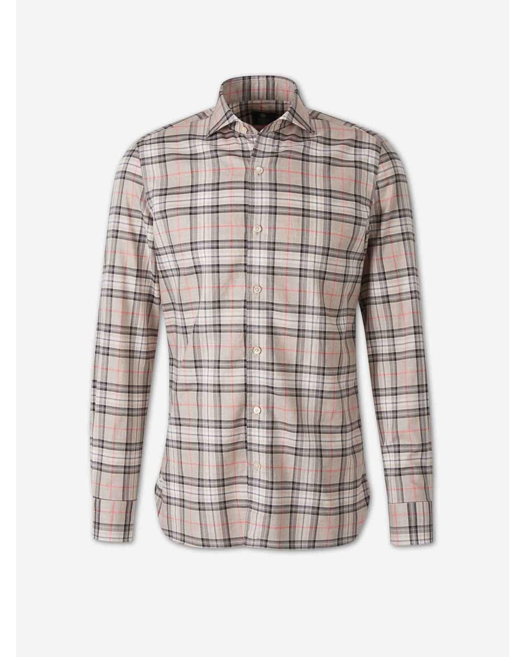Luigi Borrelli Napoli White Plaid Print Shirt for men
