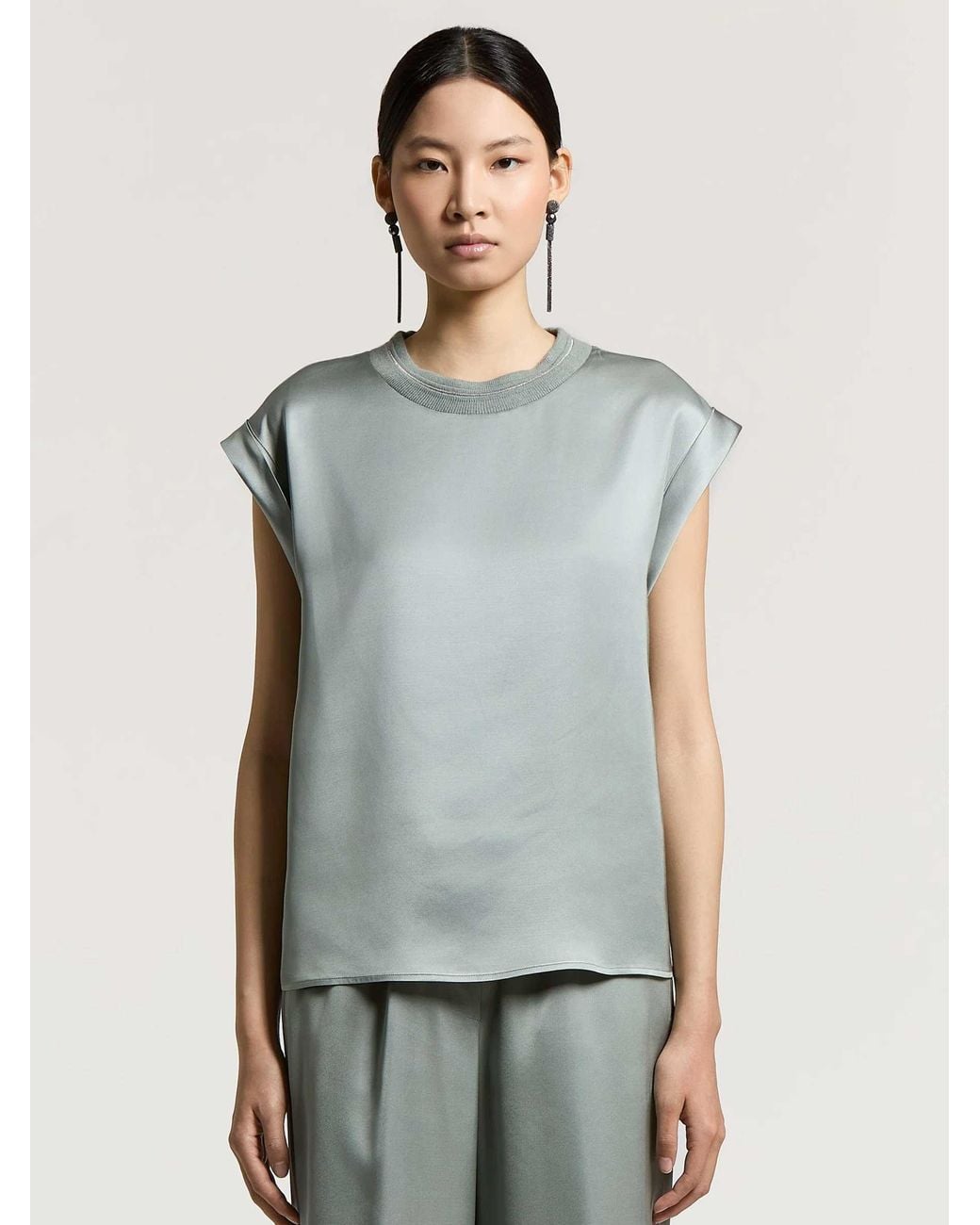 Peserico Gray Satin T-Shirt