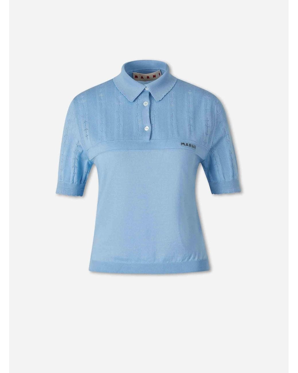Marni Blue Openwork Knit Polo Shirt