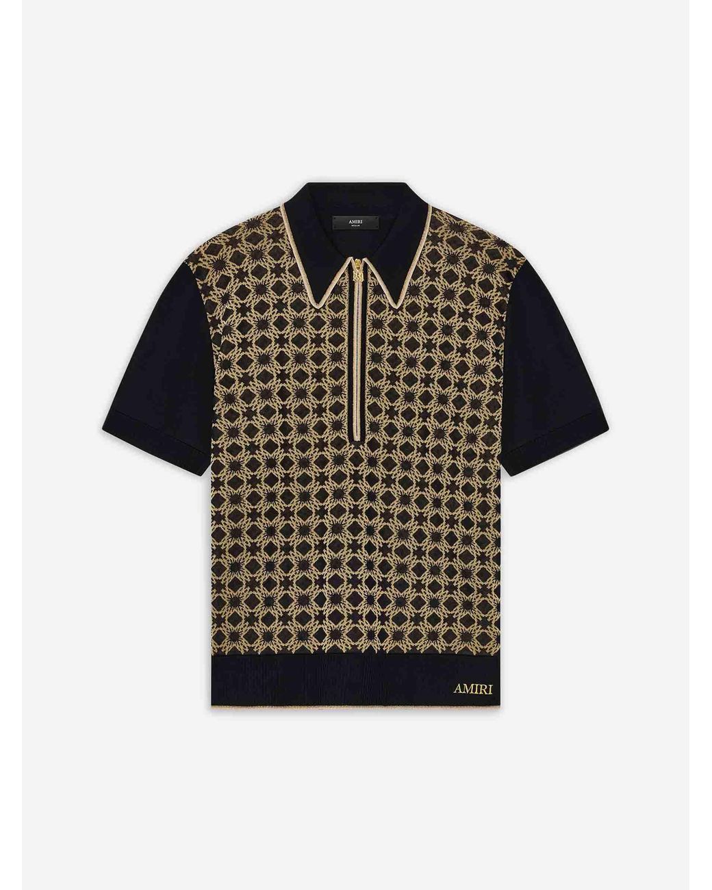 Amiri Quad Zip Monogram Knitted Polo Shirt in Black for Men | Lyst