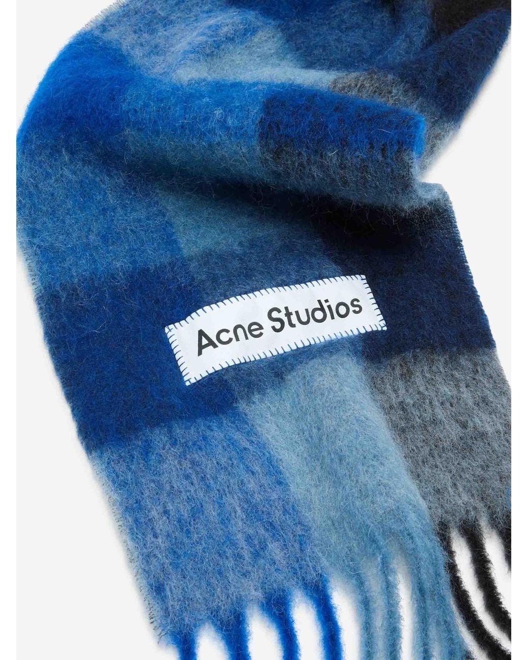 Acne Blue Wool Plaid Scarf