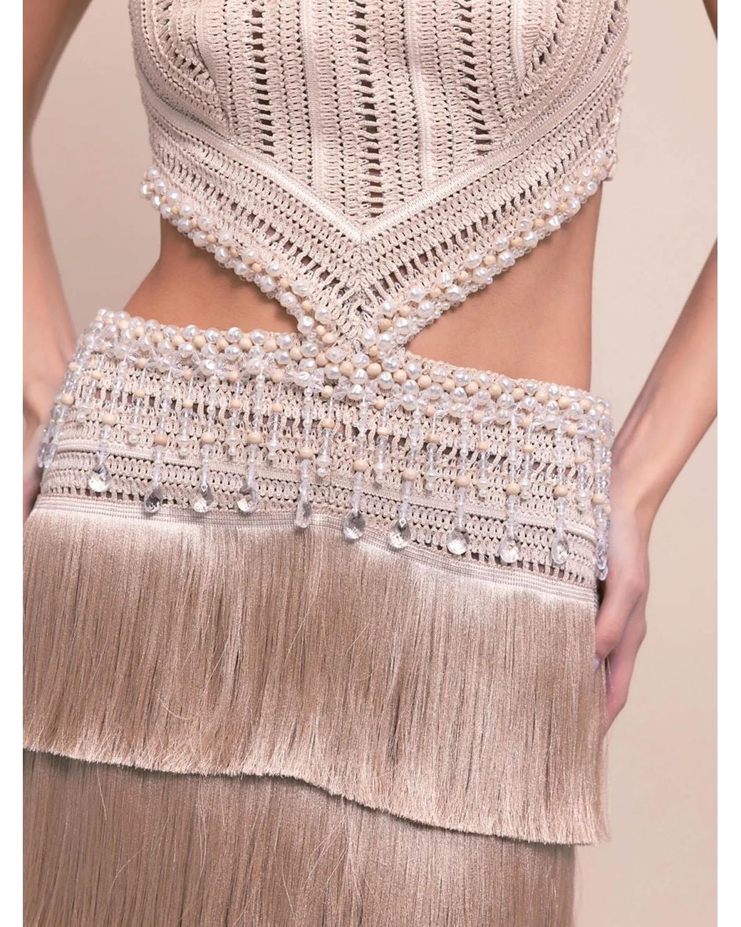 PATBO Natural Fringe Knit Dress