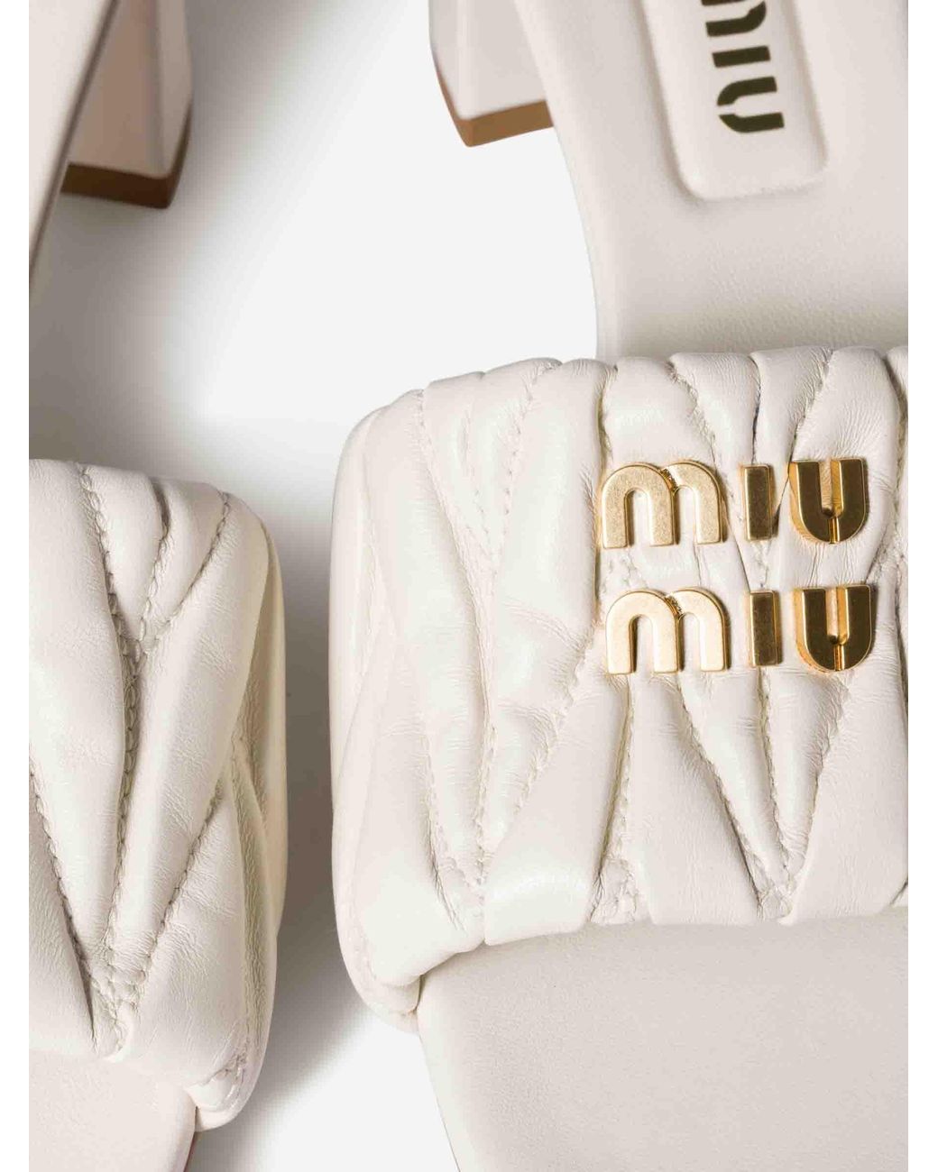 Miu Miu Natural Matelassé Leather Sandals
