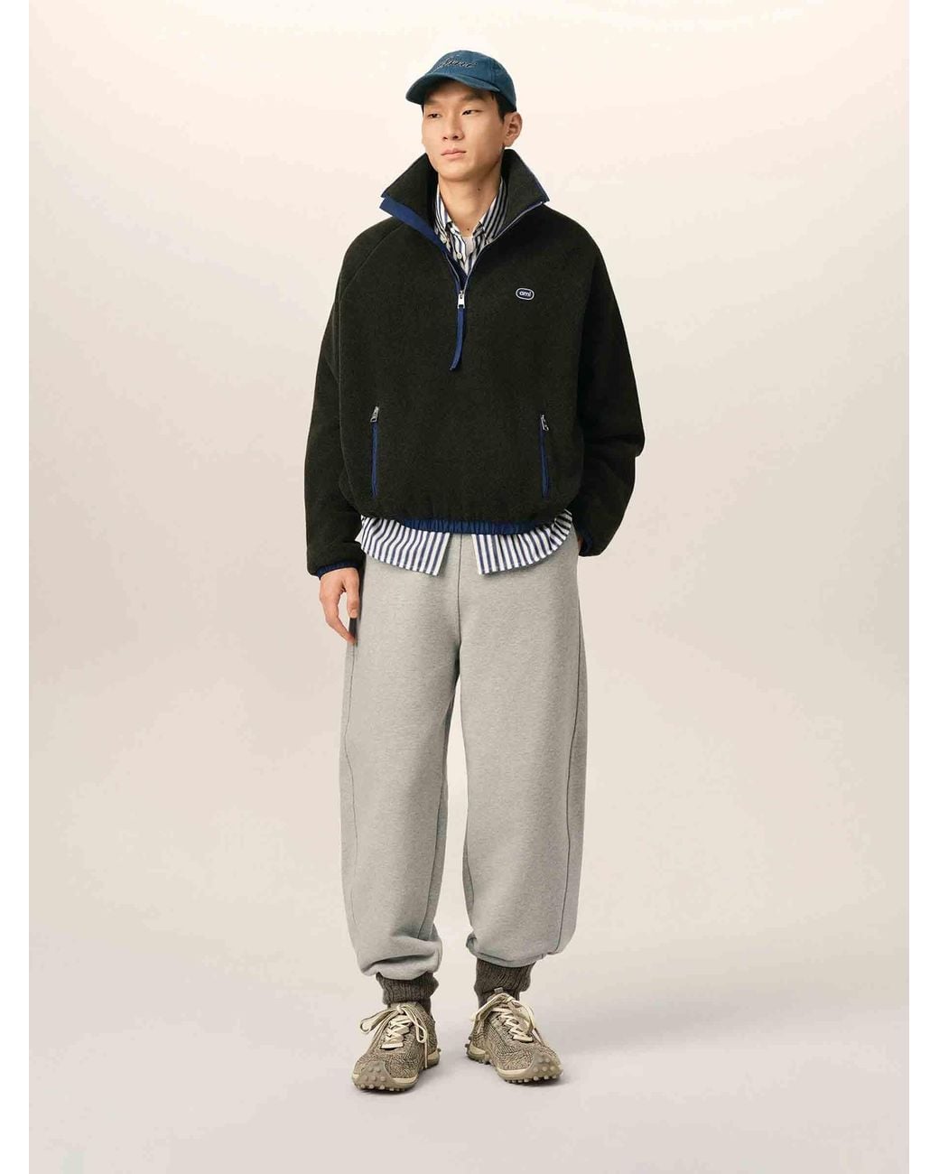 AMI White Cotton Barrel Joggers for men