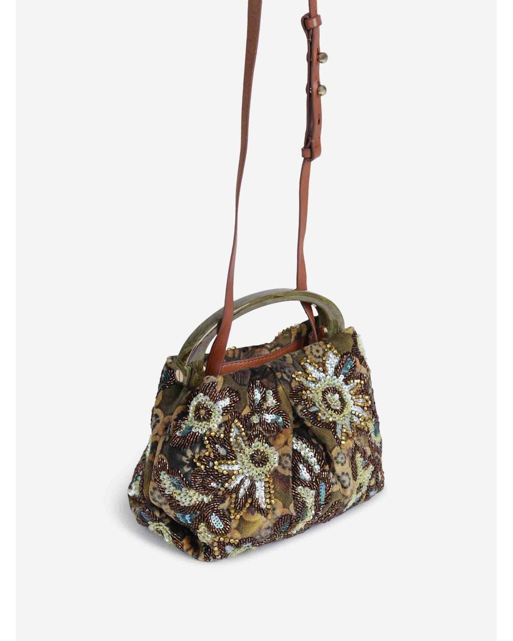 Dries Van Noten Green Floral Beaded Handbag