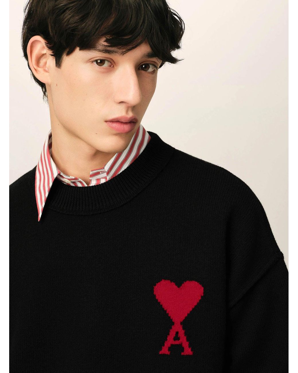 AMI Black Crew Neck Sweater for men