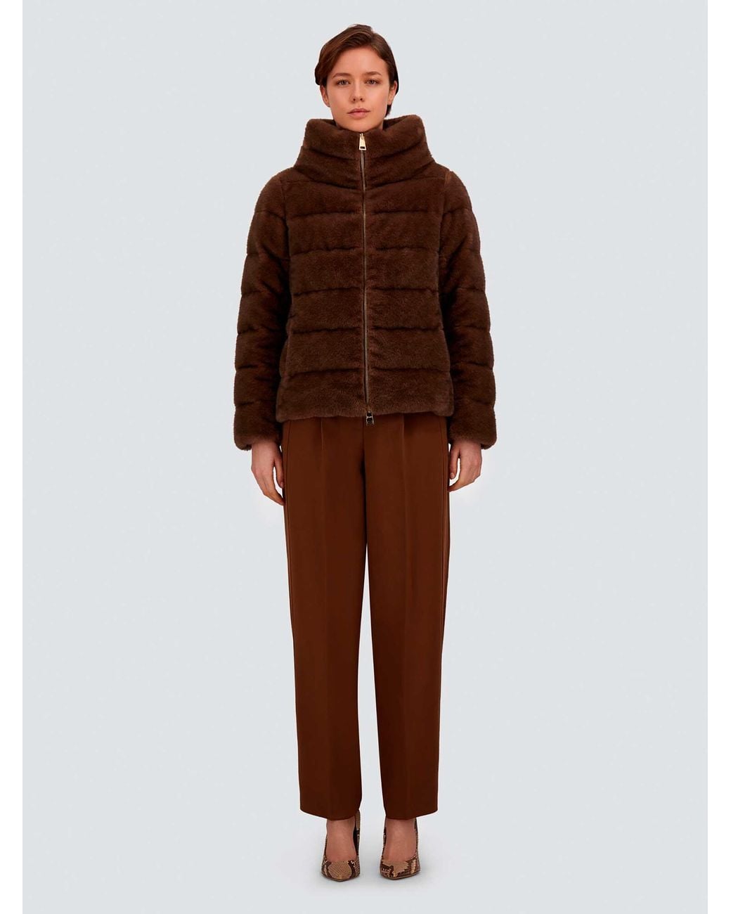 Herno Brown Mink Effect Down Jacket