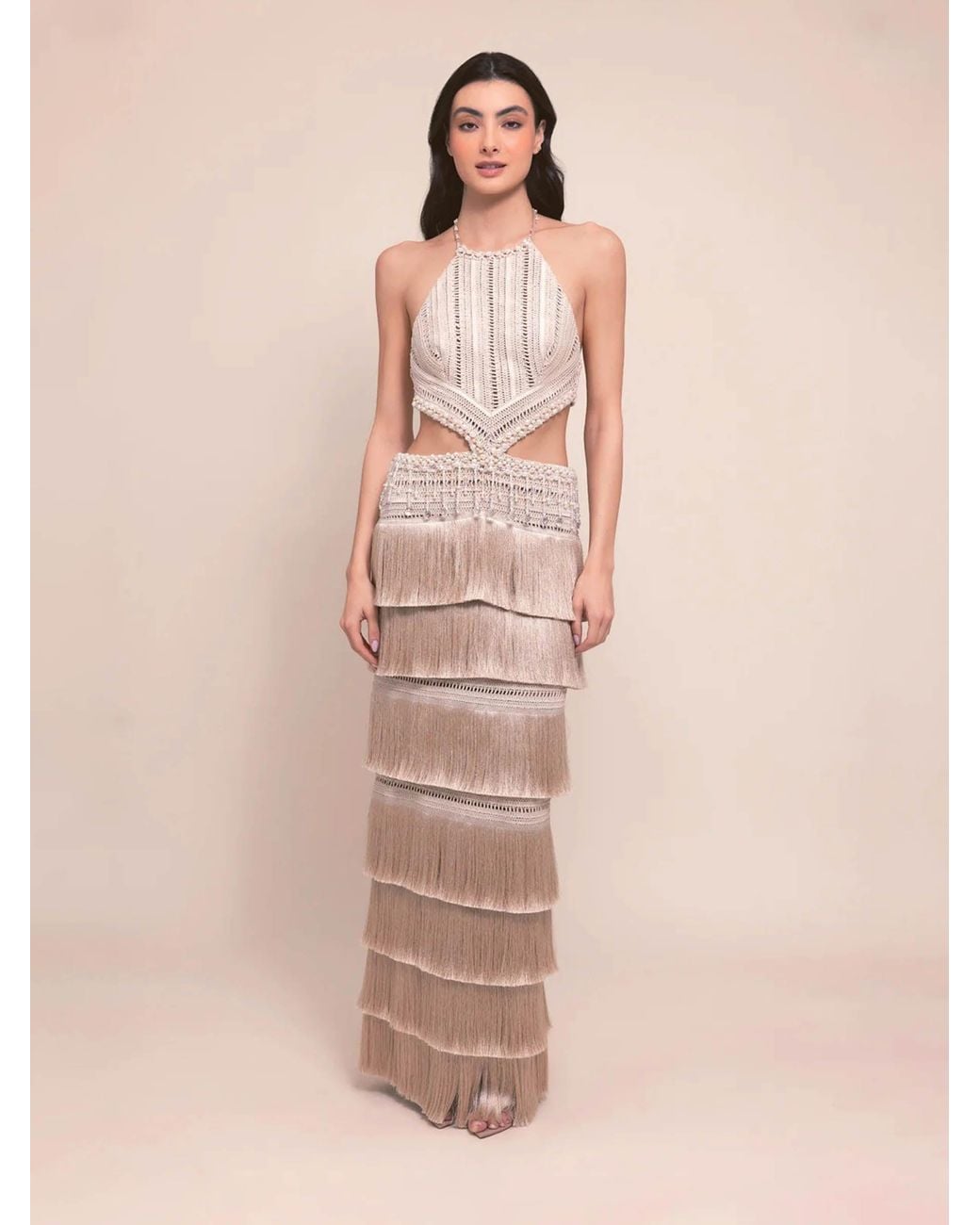 PATBO Natural Fringe Knit Dress