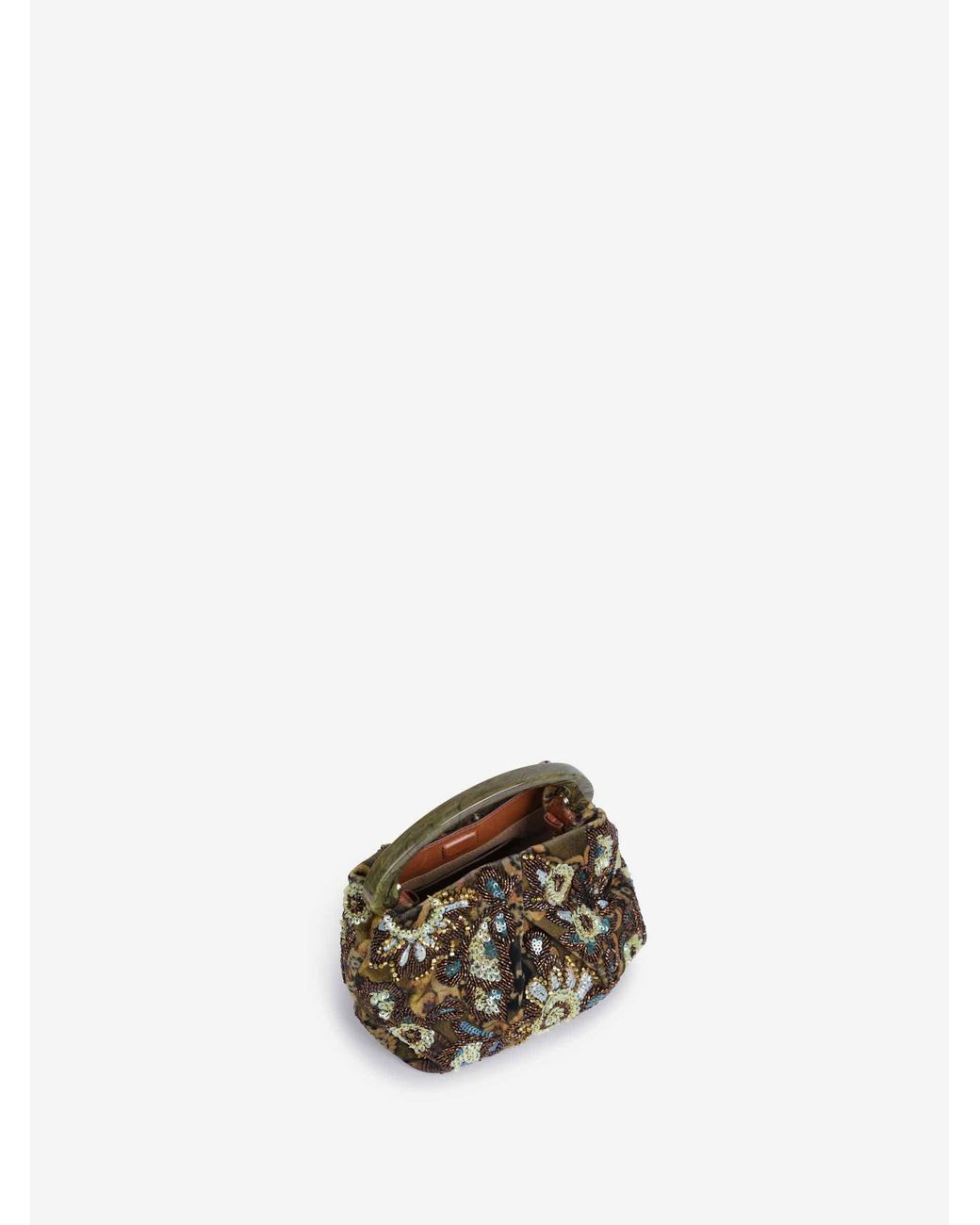 Dries Van Noten Green Floral Beaded Handbag