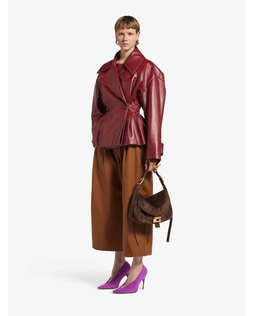 Balenciaga Red Short Leather Trench Coat