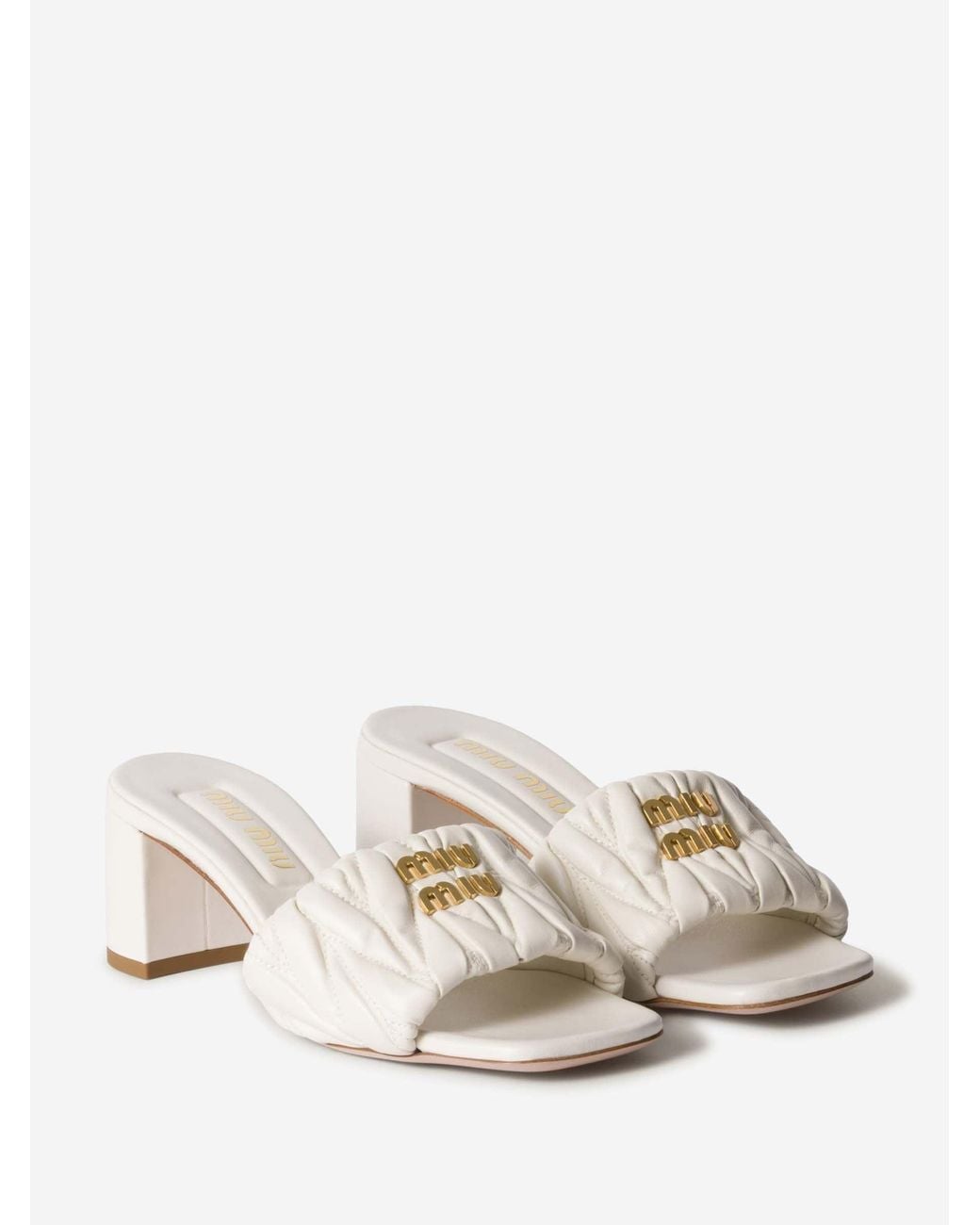 Miu Miu Natural Matelassé Leather Sandals
