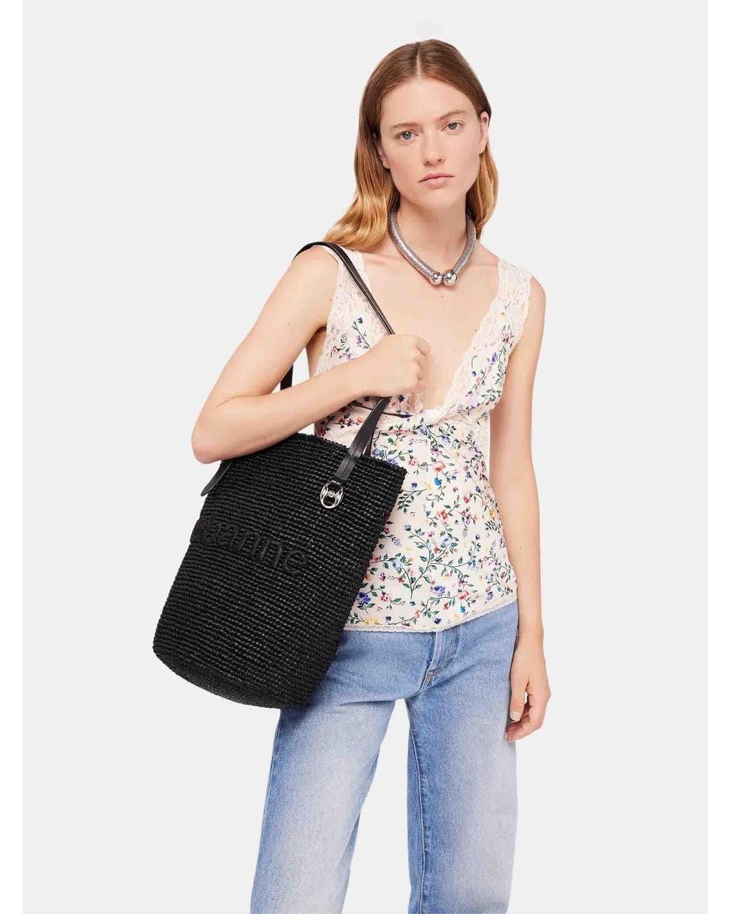 Rabanne Black Raffia Tote Bag