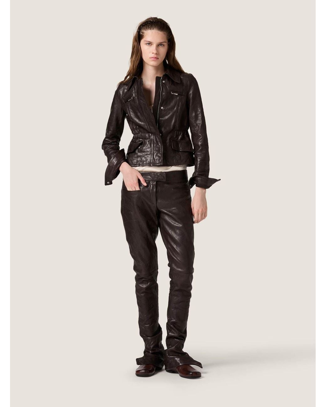 Miu Miu Black Slim Fit Leather Pants