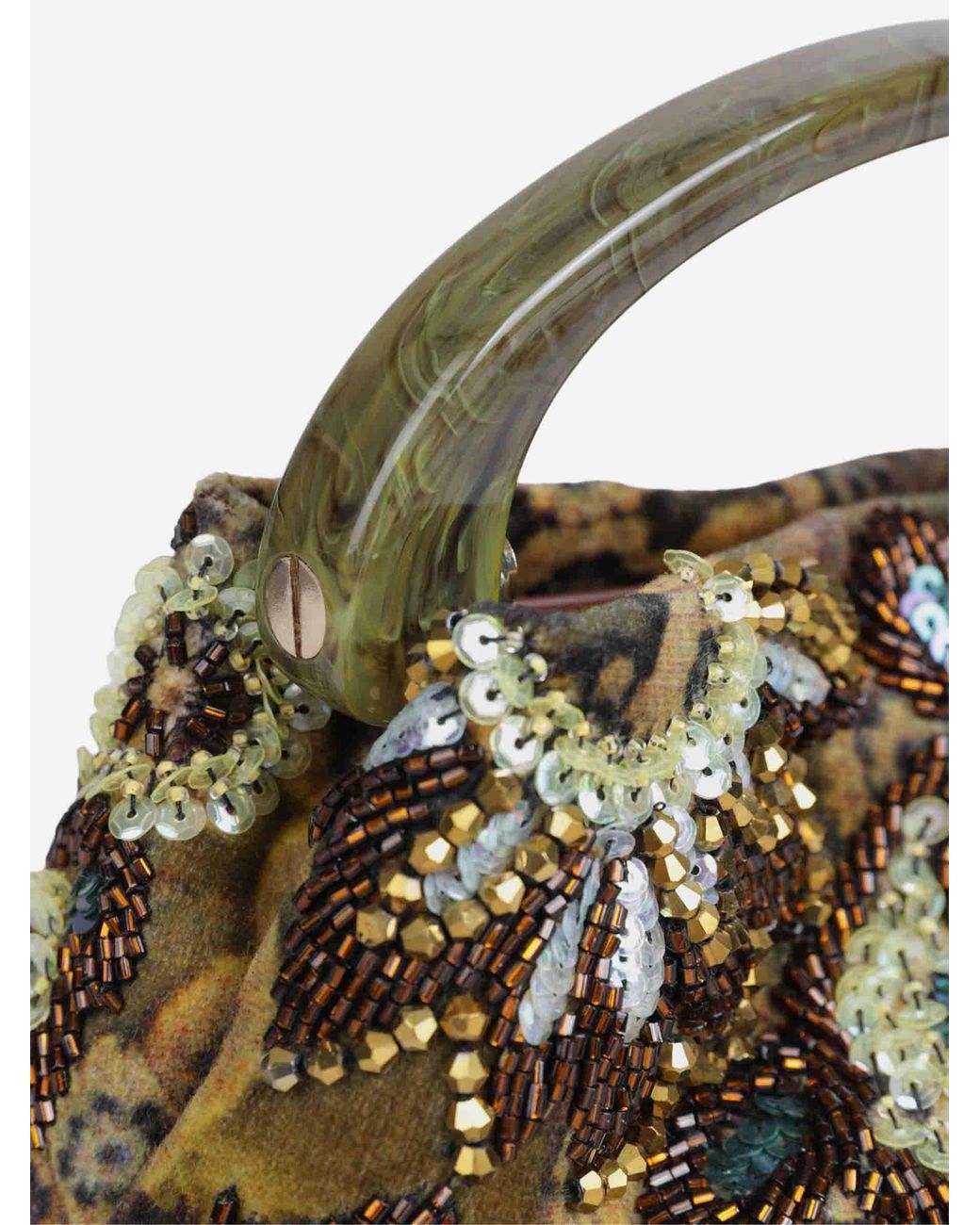 Dries Van Noten Green Floral Beaded Handbag