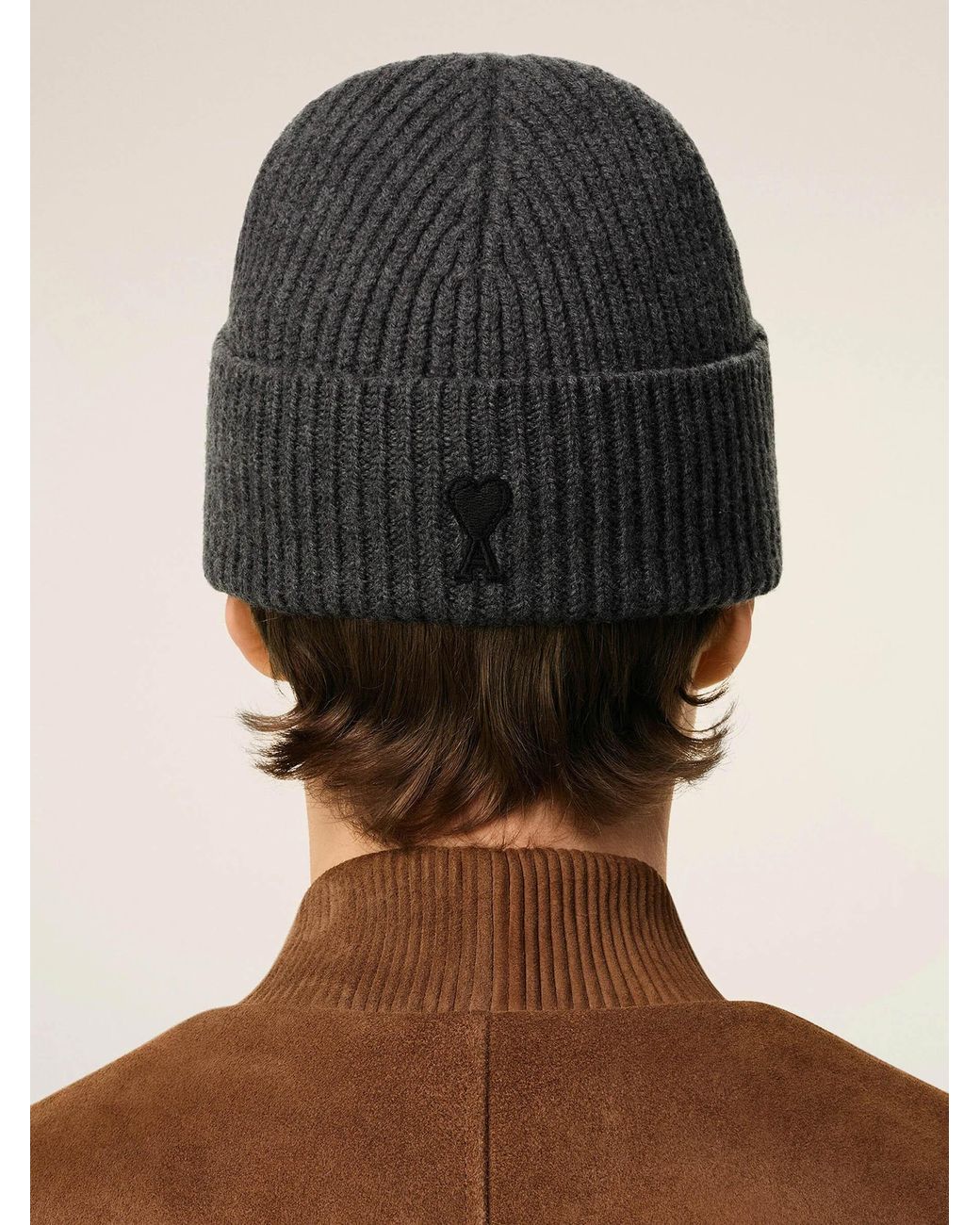 AMI Black Wool Logo Hat for men
