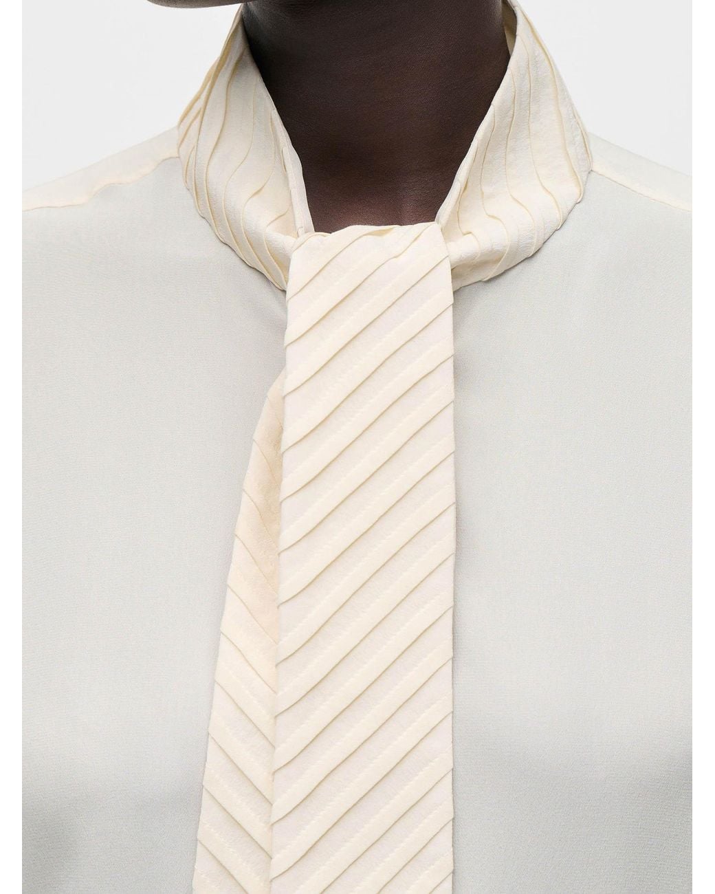 Victoria Beckham White Pleated Tie Blouse