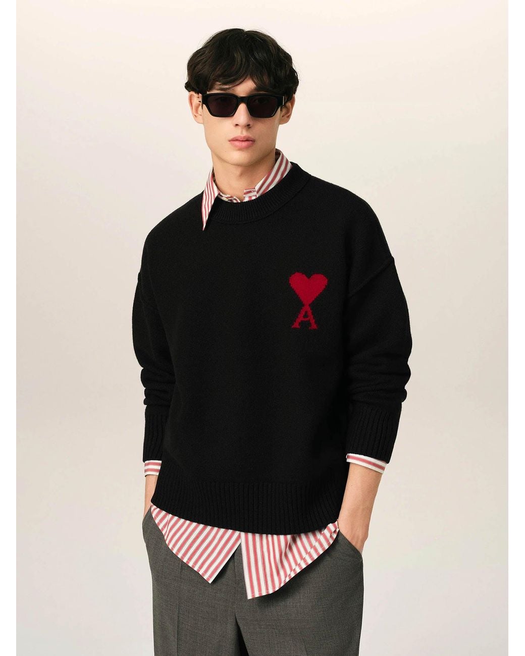 AMI Black Crew Neck Sweater for men