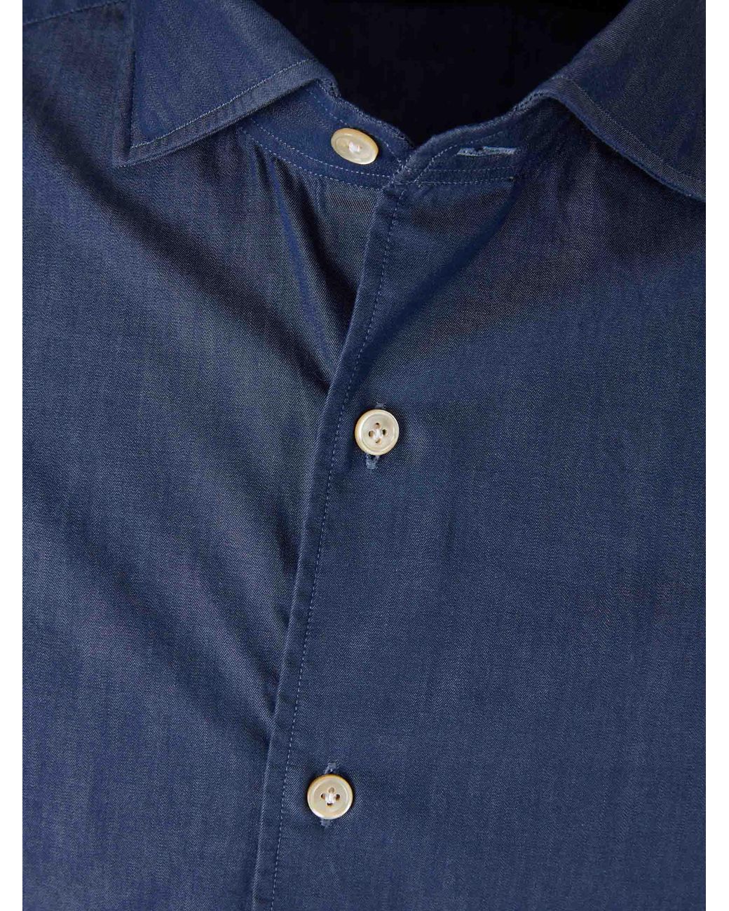 Luigi Borrelli Napoli Blue Plain Cotton Shirt for men