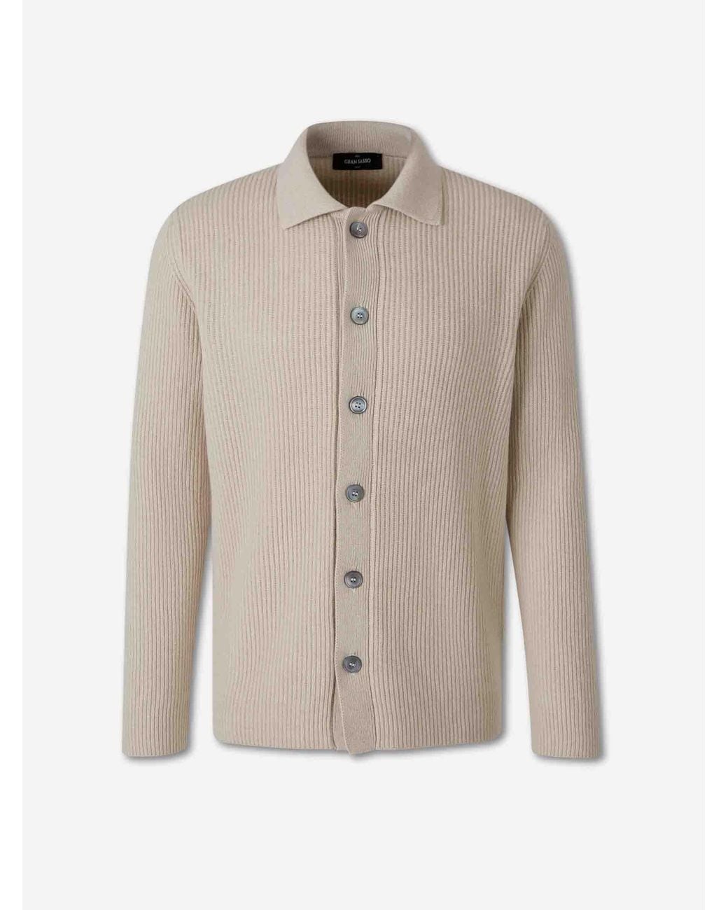 Gran Sasso Natural Cashmere Ribbed Cardigan for men