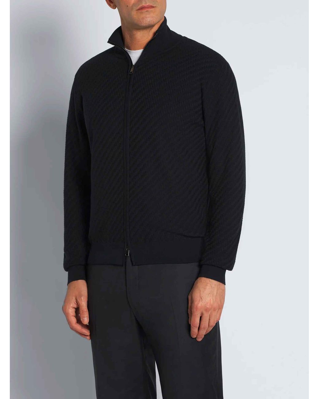 Brioni Blue Braided Zip Cardigan for men