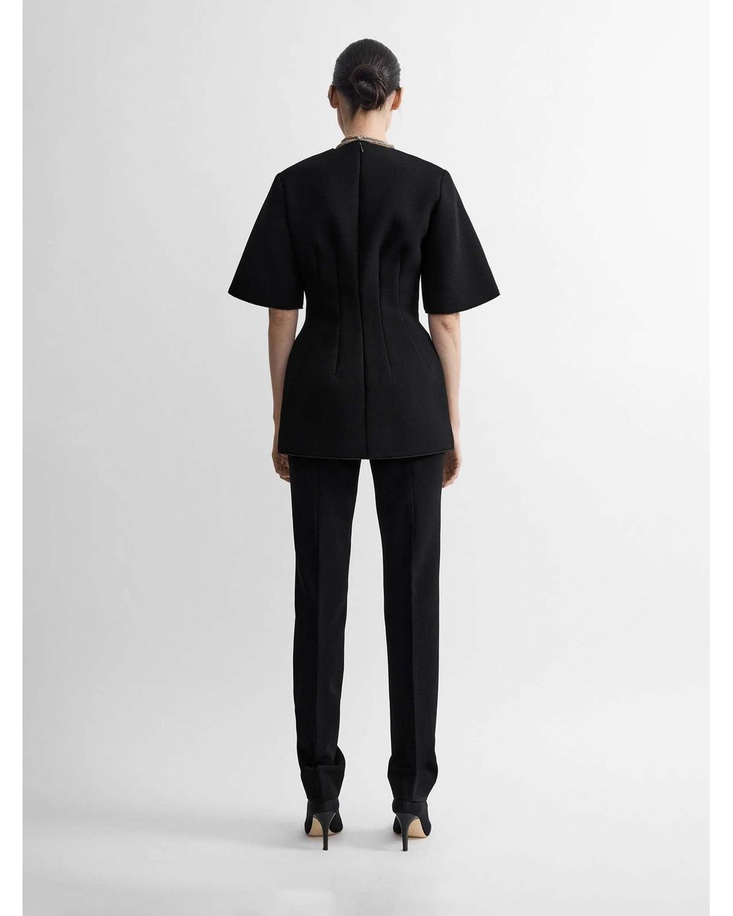 Totême Black Sculptural Short Sleeve Top
