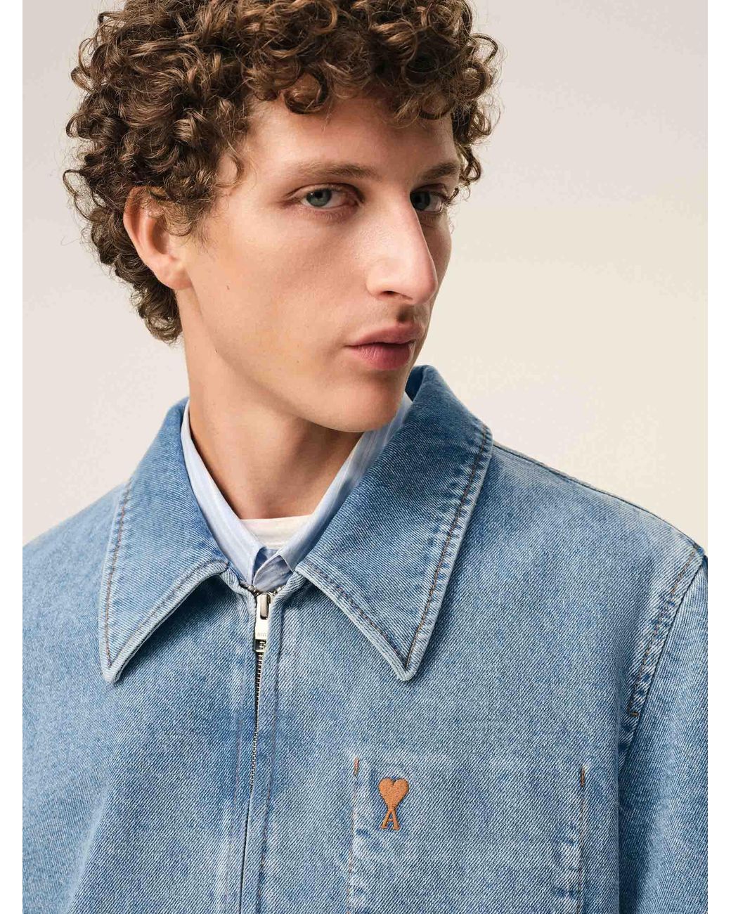 AMI Blue Casual Denim Jacket for men