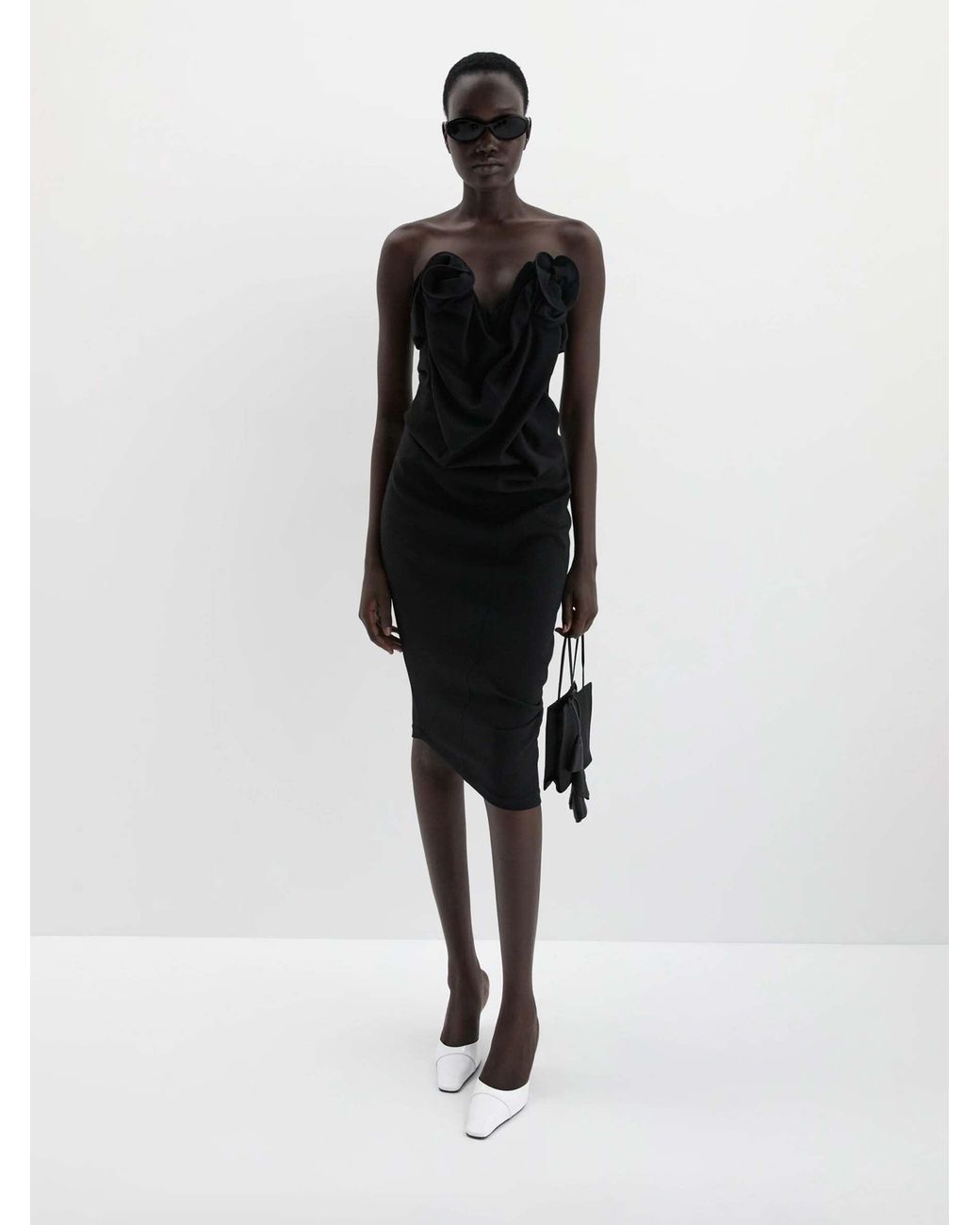 Magda Butrym Black Draped Floral Dress